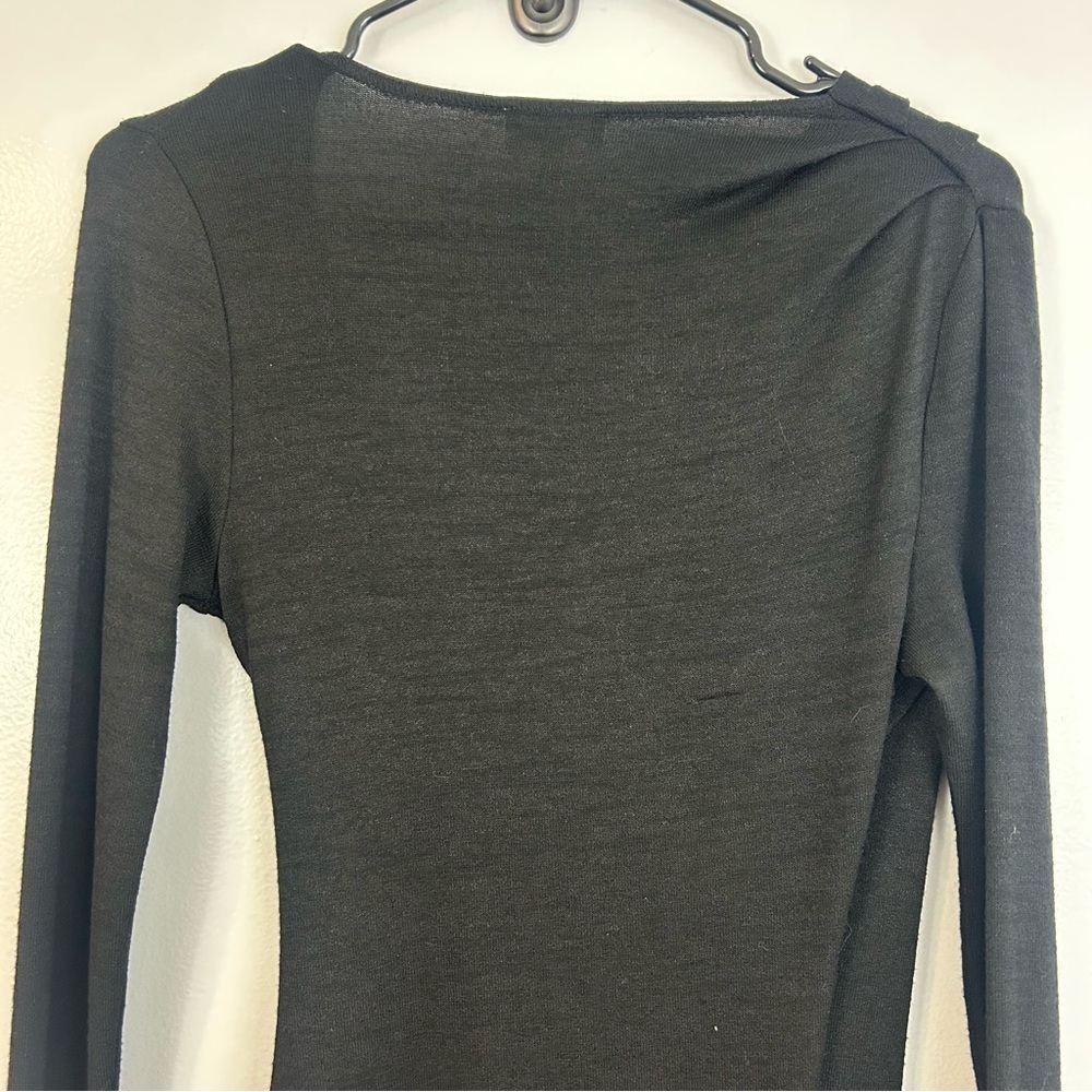 Wilfred Free Aritzia Black Long Sleeve Wrap Ruched Midi Dress Size Small - Picture 8 of 13